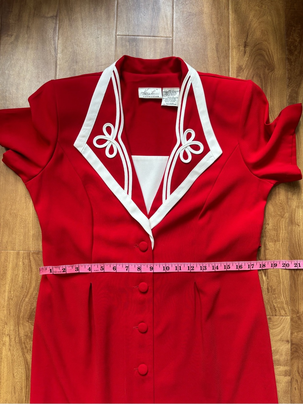 Vintage Red Midi Dress with White Trim - Picture 7 of 10
